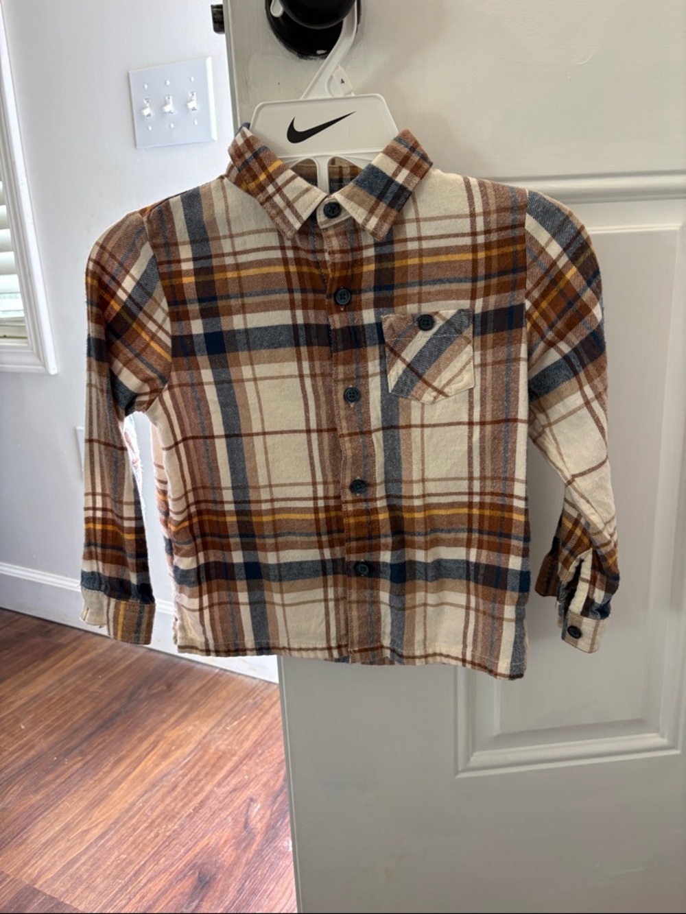 Kids Plaid Button-Up Shirt - Cream, Brown & Blue
